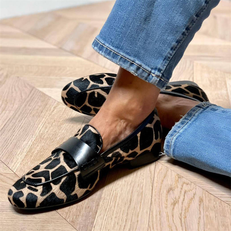 Women's Spring Faux Suede Walter Print Round Toe Flat Loafers