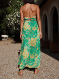 Female Spaghetti Strap French Style Printed Low-cut Dress