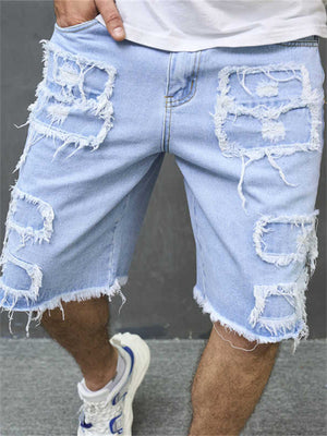 Casual Knee-length Frayed Denim Shorts for Men