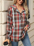 Women's Casual Autumn Contrast Color Plaid Long Sleeve Hoodies