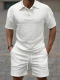 Men's Casual Summer Holiday Style 2 Piece Textured Knit Polo Short Outfits