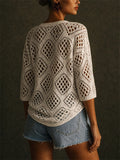Women V Neck Crochet Knit Sweater Hollow Out Boho Beach Top