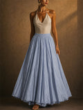 Women High Waist Crinkle Flowy Big Hem Boho Maxi Skirts