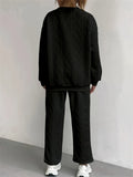 Women's 2Pcs Solid Color Twist It Round Neck Sweatshirts and Sweatpants Set
