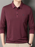 Men's Casual Stripe Pockets Lapel Long Sleeve Shirts