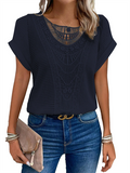 Women's Summer Solid Color Lace Stitching Short Sleeve Shirts
