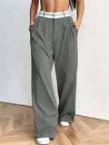 Casual Loose Fit Patchwork Wide Leg Suit Pants for Women