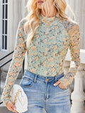 Women's Floral Print Mock Neck Long Sleeve T Shirts