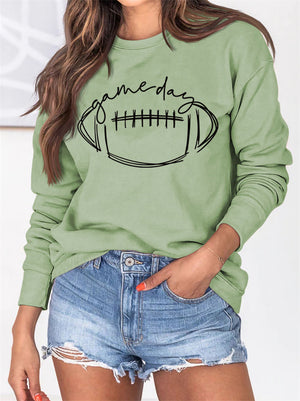 Women's GAME DAY Letter Print Round Neck Long Sleeve Shirts