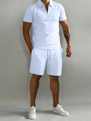 Men's Casual Loose Short Sleeve Polo Shirt + Sport Shorts