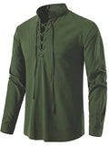 Men's Long Sleeve Lace Up Front Stand Collar Medieval Style Shirt‌s