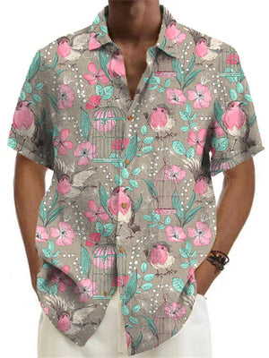Men's Sun Beach Wear Lapel Short Sleeve Printed Hawaiian Shirt