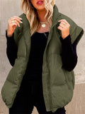 Women's Casual Solid Color Zip Up Pockets Stand Collar Sleeveless Vest Padded Coats