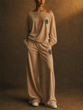 Women Velvet 2 Piece Lounge Set Boat Neck BatWing Sleeve Wide Leg Outfits