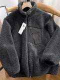 Unisex  Autumn Contrast Color Fleeced Long Sleeve High Neck Coat