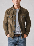 Men Autumn Winter Vintage Faux Suede Button Up Pockets Jacket