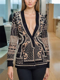 French Style Sexy Long Sleeve V-Neck Beaded Coat for Women