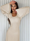 Ladies Elegant U-neck Flare Sleeve Strapped Dresses