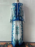 Women's 2Pcs Flowers Print Zip Up Drawstring Long Sleeve Shirt & Pants Set