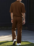 Men's 2 Pcs Summer Solid Color Lapel Top & Pants Set