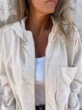‌Women's Autumn Corduroy Zipper Hooded Jacket‌ with Pockets