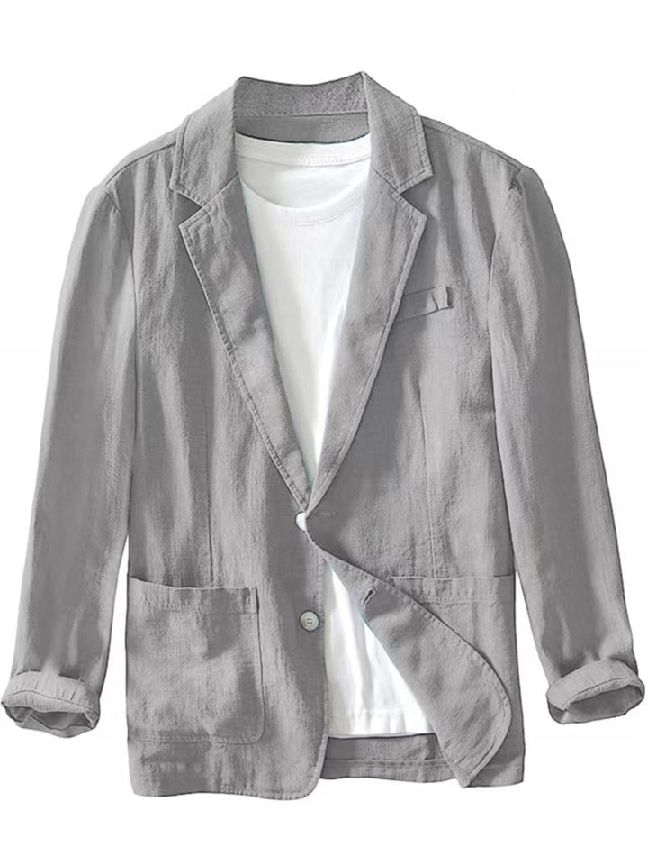 Men's Solid Color Suit Collar Pockets Single Breasted Long Sleeve Coat