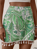 Summer Green Temperament Tassels Printed Ladies Skirts