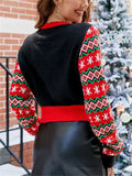 Women's Sweet Style Santa Claus Patchwork Pullover Long Sleeve Short Sweaters