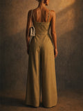 Women Stylish Square Neck Belted Wide Leg Jumpsuit