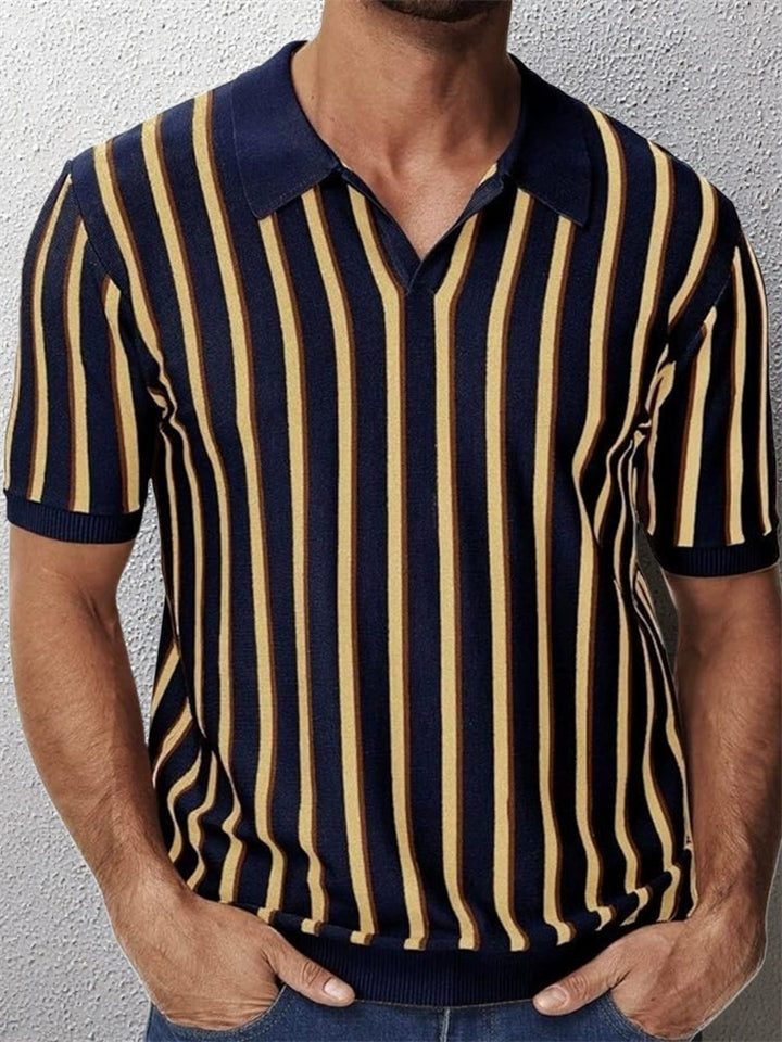 Men's  Summer Contrast Color Striped Pullover Knitted Polo Shirts