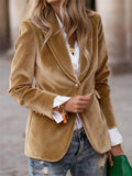 A‌utumn Single Breasted Lapel Velvet Blazer for Women with Button Details