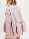 Women's Solid Color Round Neck Ruffled Hem Long Sleeve Sweatshirts