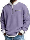Mens Waffle Knit Quarter Zip Multi Zipper Pullover Sweatshirts