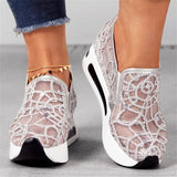 Female Korean Style Summer Breathable Sequin Lace Mesh Loafers