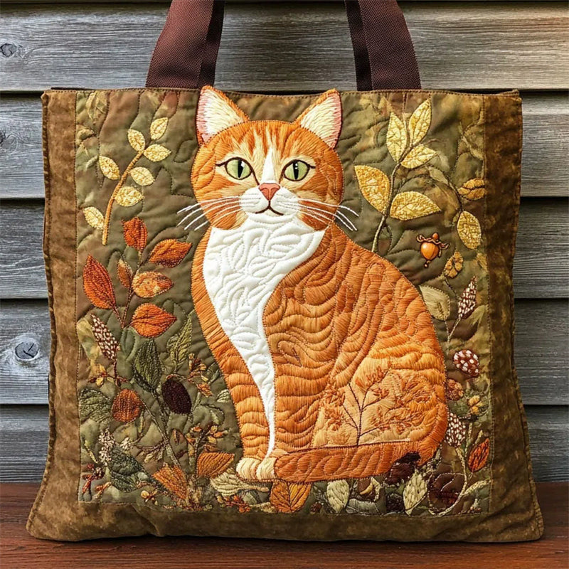 Quilted Orange Cat and Sleeves Tote Bag for Women