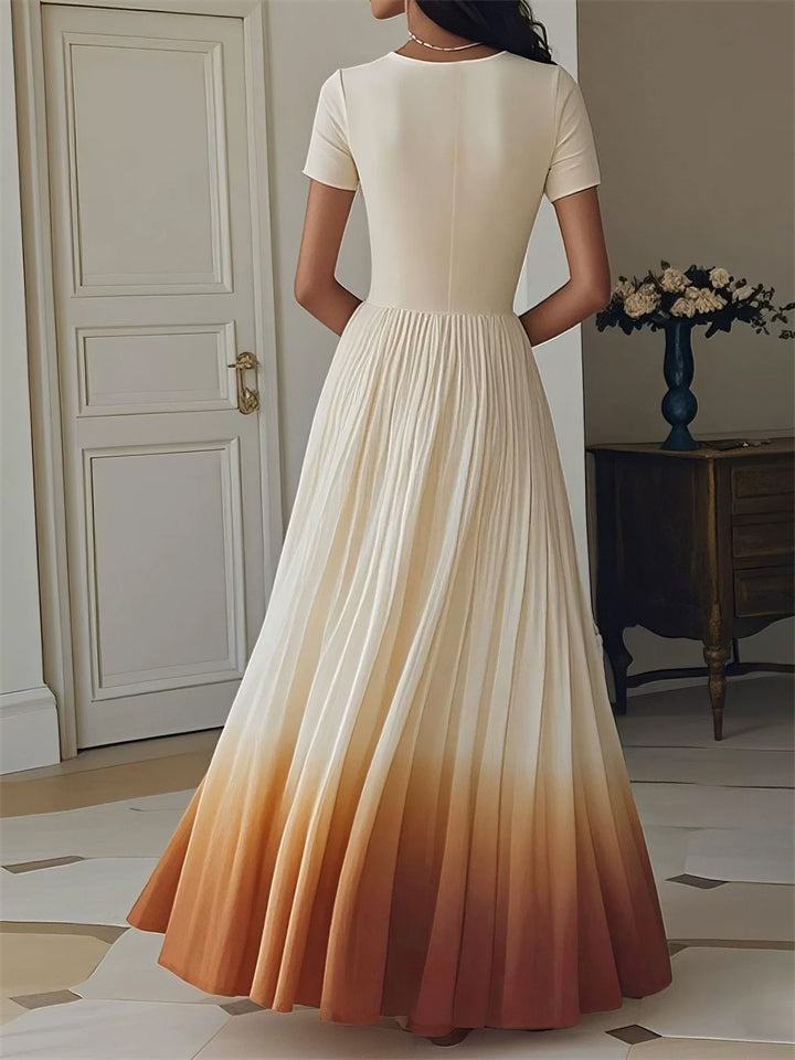 Elegant Summer White Orange Ombre A Line Maxi Dress for Women