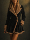 Womens Slim Fit Brown Suede Faux Shearling Peplum Mini Coats