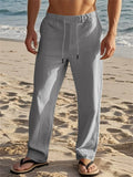 Men's Solid Color Holiday Style Casual Drawstring Beach Trousers