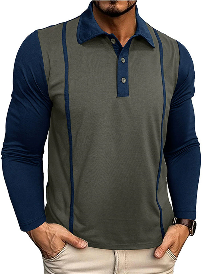 Male's Casual Autumn Contrast Color Long-sleeved Polo Shirts