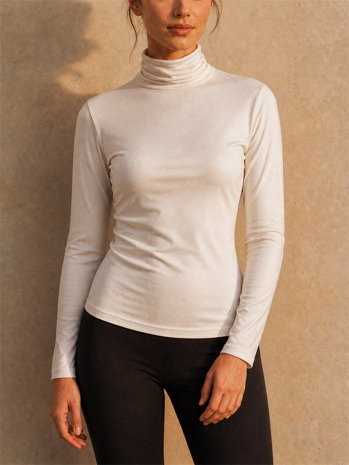 Women Mulberry Silk Slim Fit Turtleneck Long Sleeve Stretch Shirt