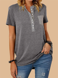 Stylish Patchwork Pocket Button T-shirt for Ladies
