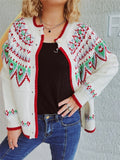 Women's Ethnic Style Contrast Color Crochet Button Up Cardigan Sweater