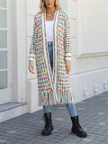 Boho Fringe Hem Cardigan Women's Multicolored Sweaters