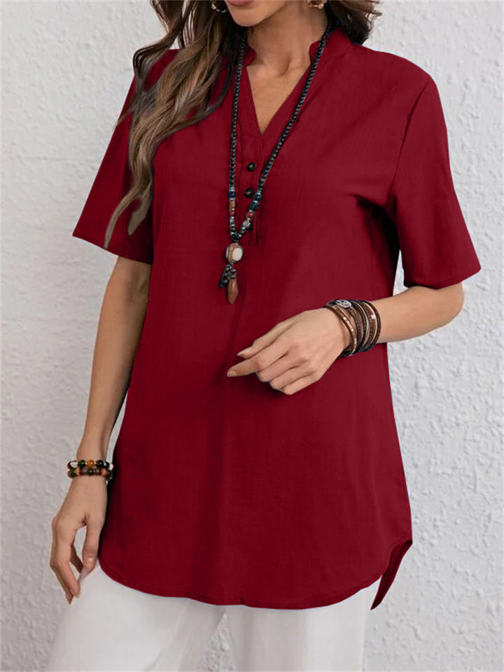 Women's Summer Pure Color Trendy V Neck Shirts