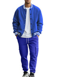Men's Stripe Buttons Baseball Jacket and Jogger Pants Set for Casual Wear