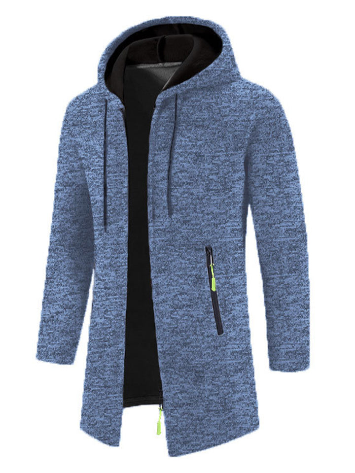 Men's Autumn Solid Color Hooded Long Sleeve Midi Length Coats