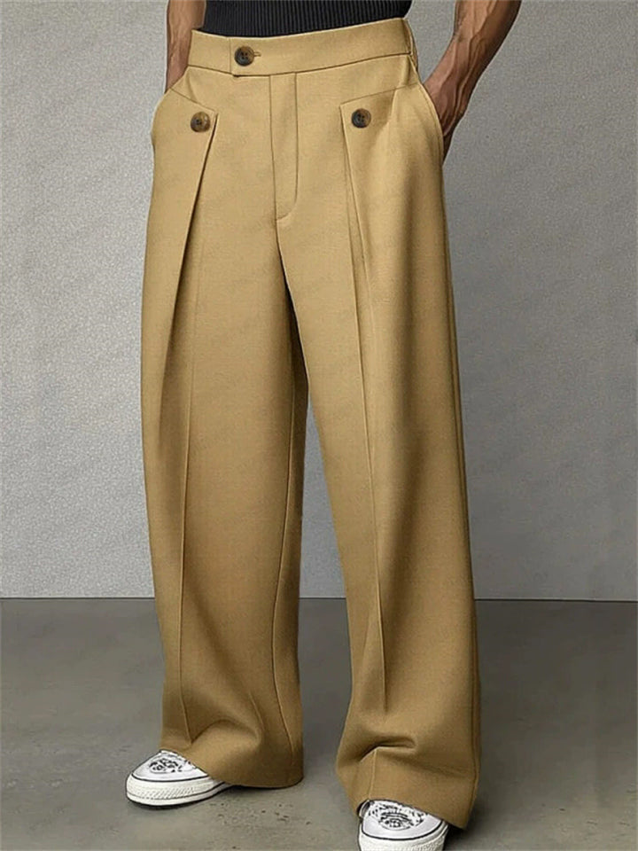 Men Wide Leg Pleated High Waisted Business Casual Trousers