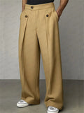 Men Wide Leg Pleated High Waisted Business Casual Trousers