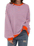 Women's Stylish Long Sleeved Striped Sweatshirts for Spring Autumn