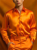 Men's Long Sleeved Button Up Shiny Satin Dress Shirts